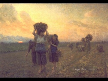  Realist Art Painting - The Last Gleanings countryside Realist Jules Breton